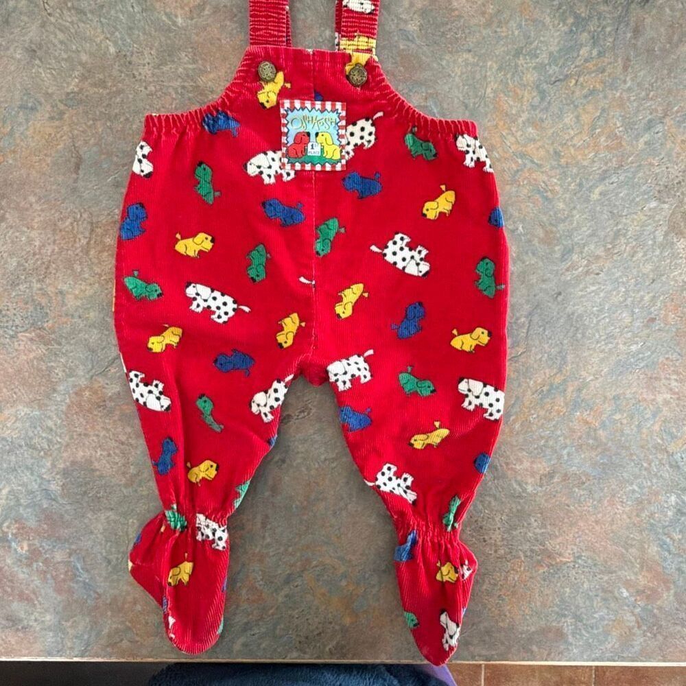Oshkosh B’gosh Kennel Klub Vintage Red Corduroy Bib Overalls Dogs 3-6 mo